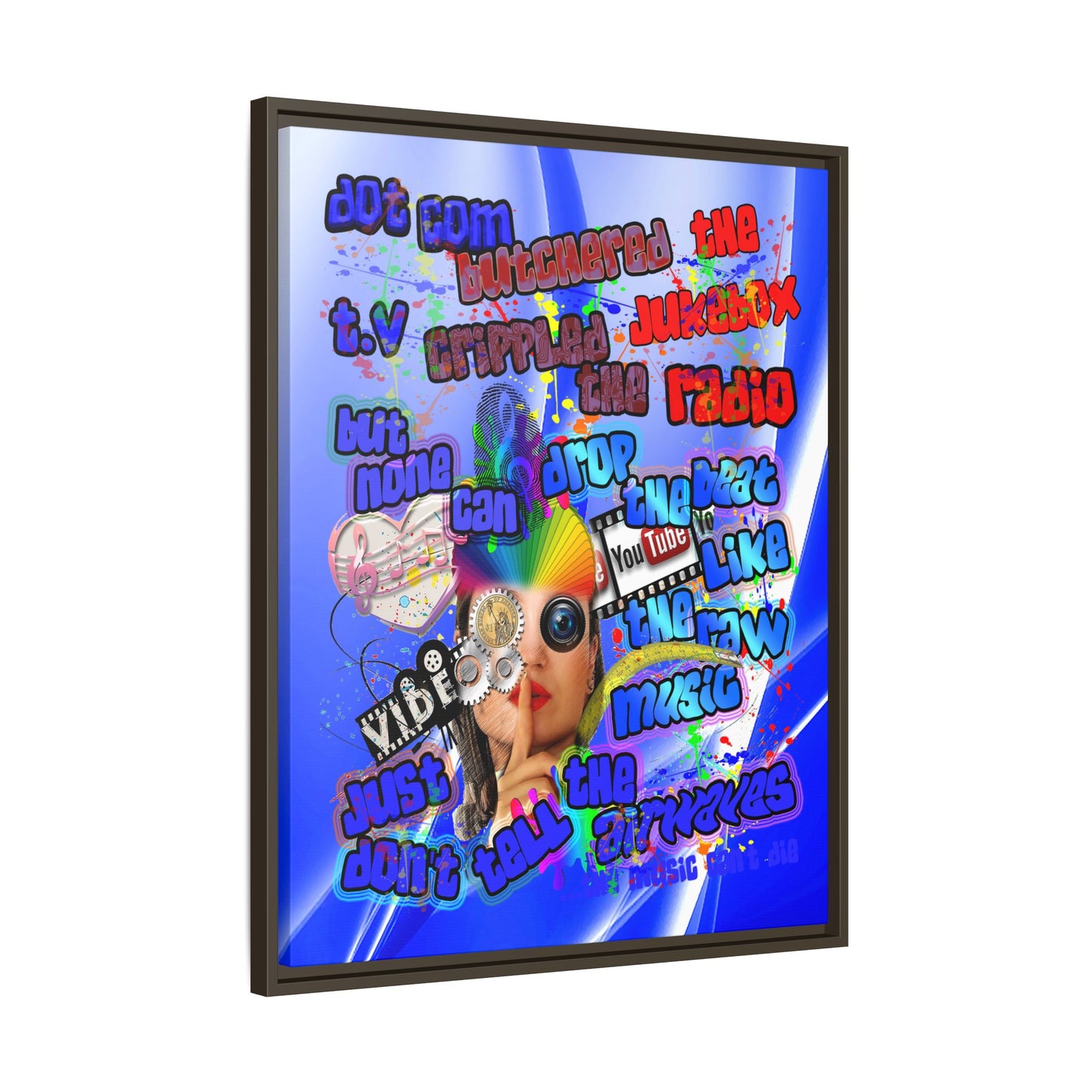 drop the beat - framed canvas art (blue-white wave)