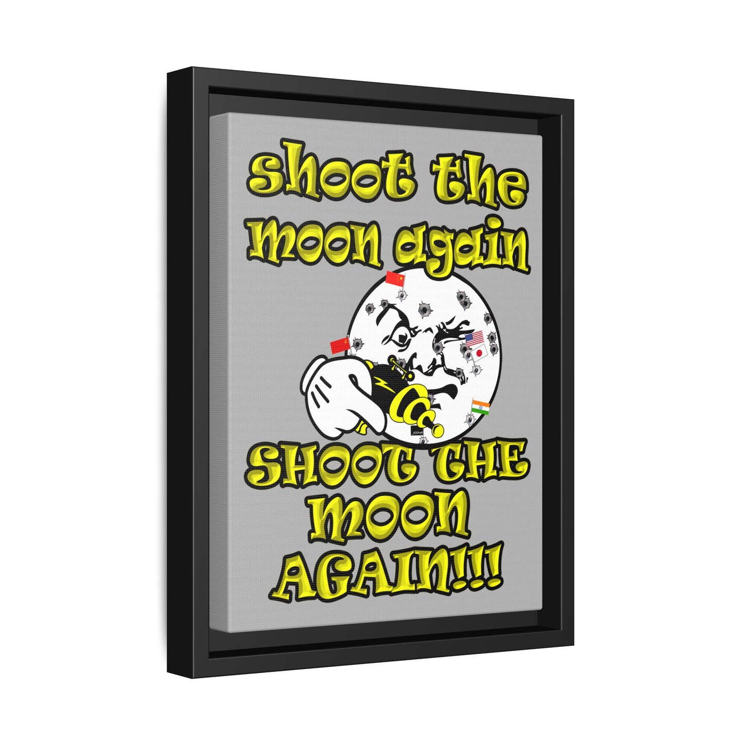 shoot the moon again - framed canvas art (light grey)