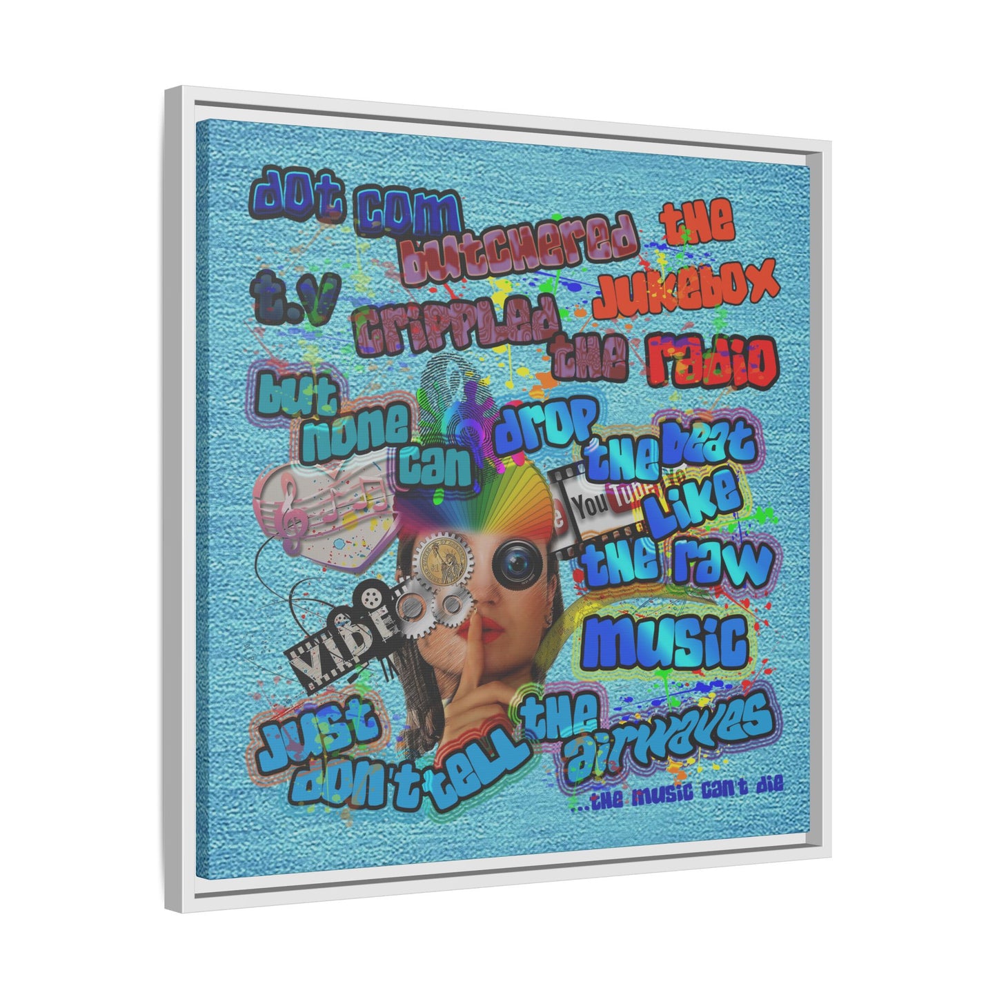 drop the beat - framed canvas art (faded blue)