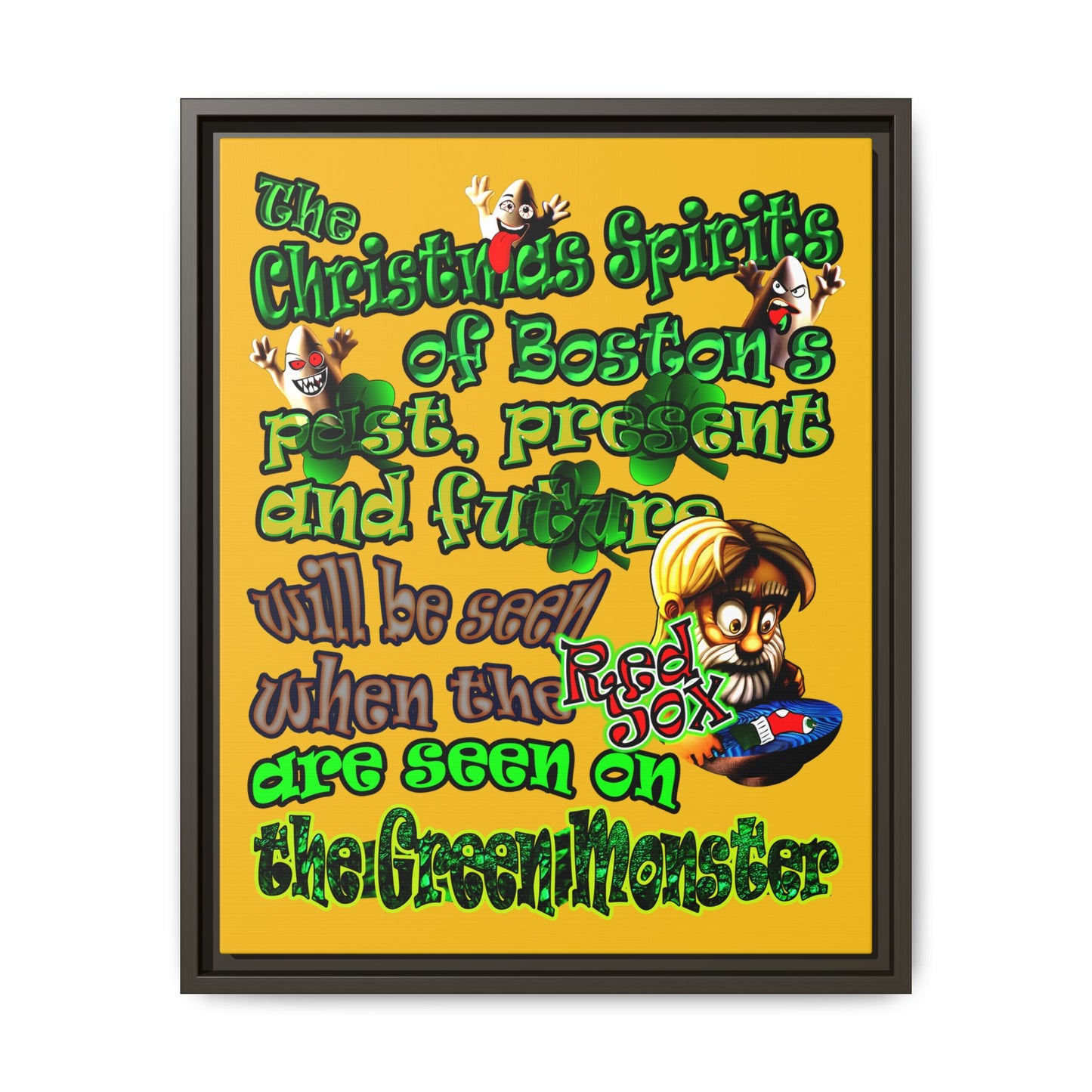 christmas spirits of boston - framed canvas art (yellow)