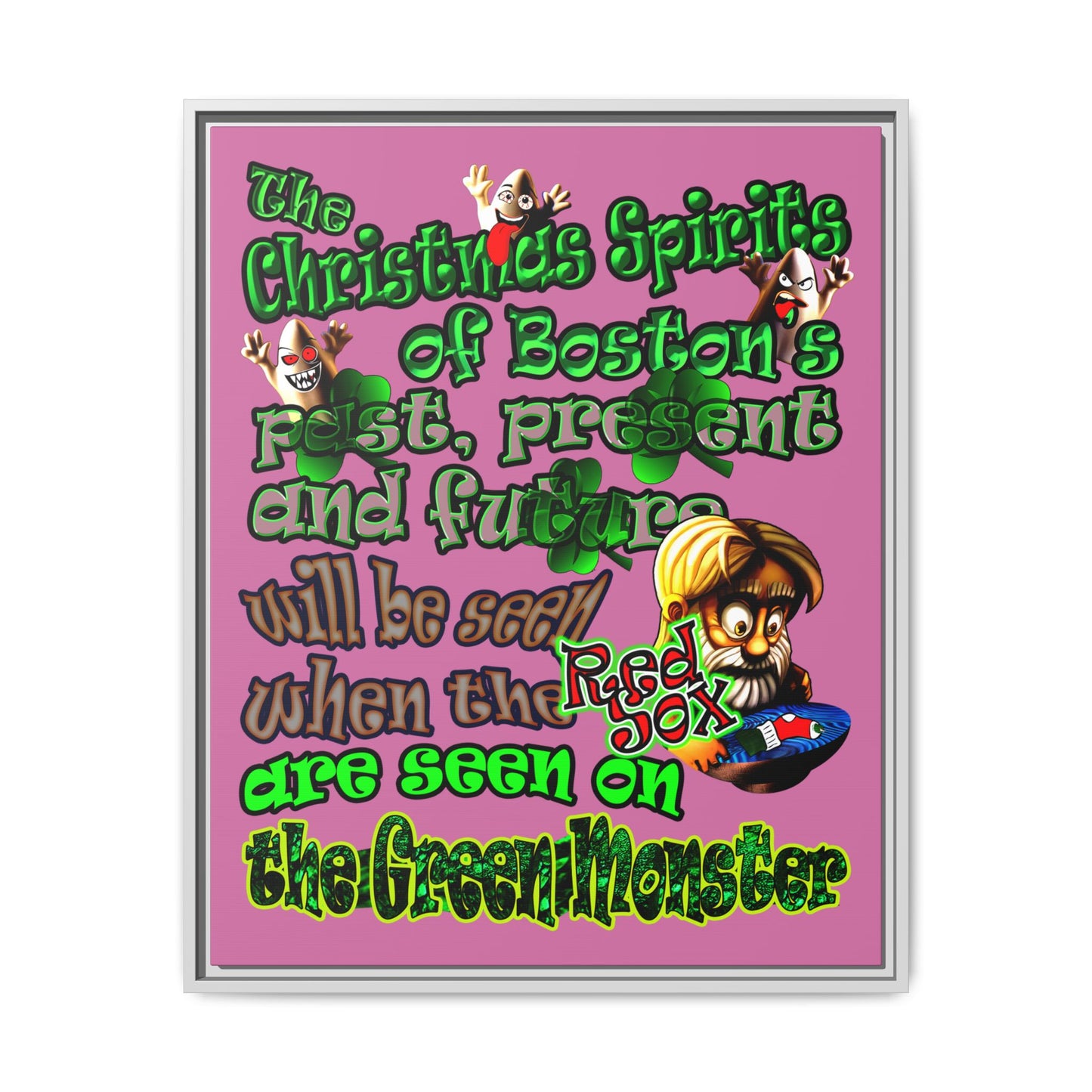 christmas spirits of boston - framed canvas art (light pink)