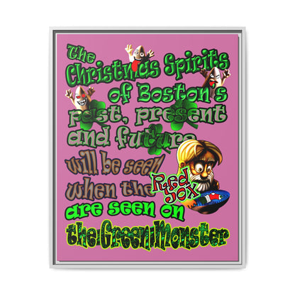 christmas spirits of boston - framed canvas art (light pink)