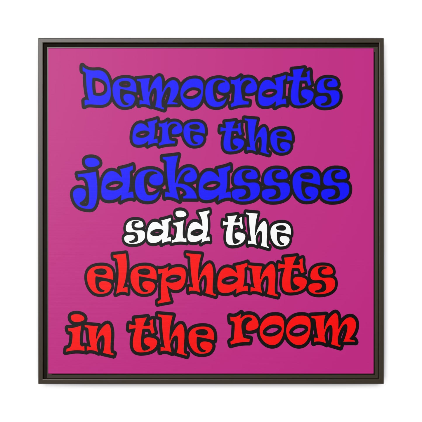donkeys and elephants - framed canvas art (pink)