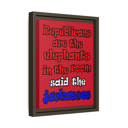donkeys and elephants - framed canvas art (dark red)