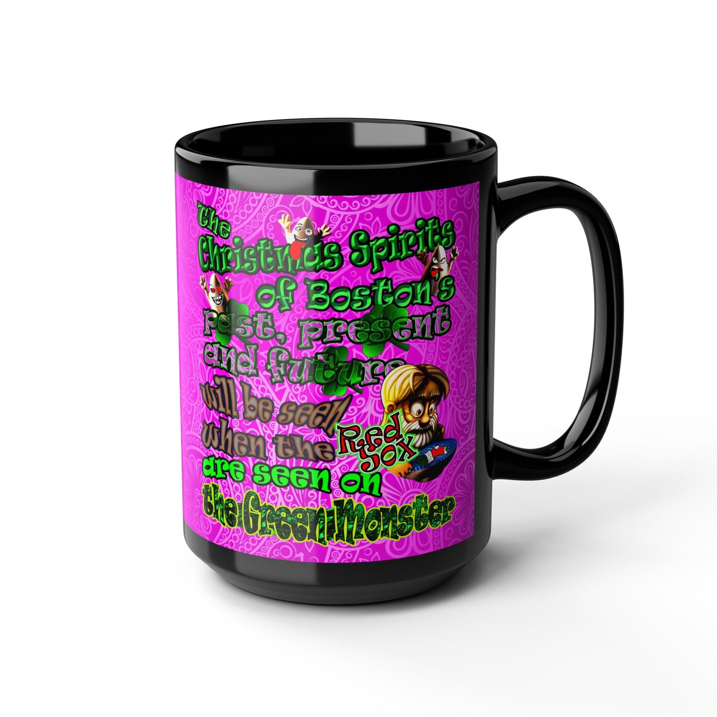 christmas spirits of boston - Black Mug (pink swirl)