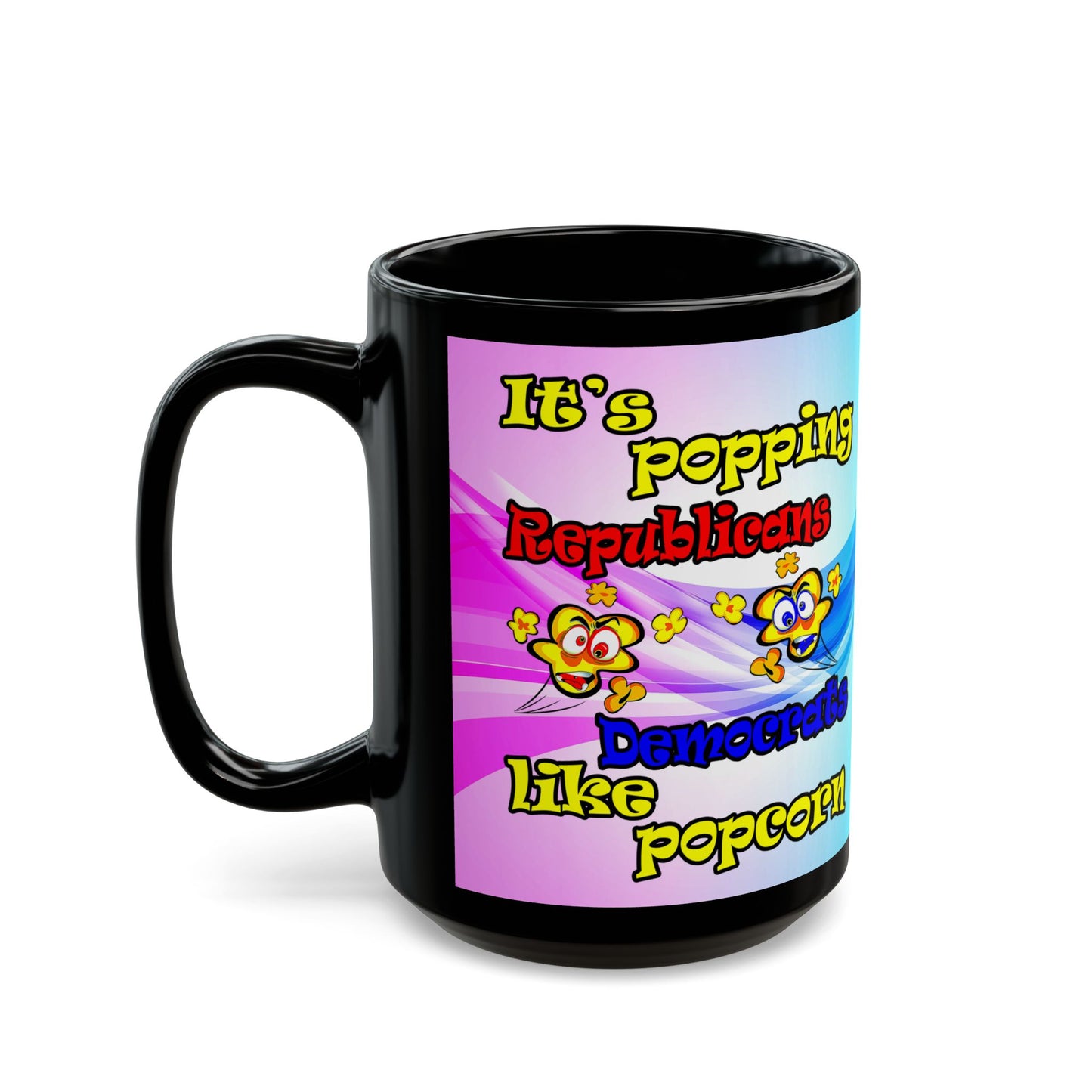 popping like popcorn - Black Mug (light blue-pink wave)