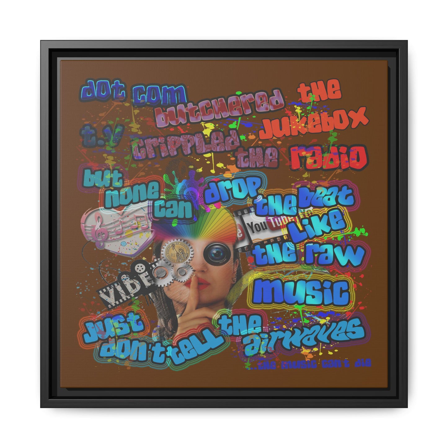 drop the beat - framed canvas art (brown)