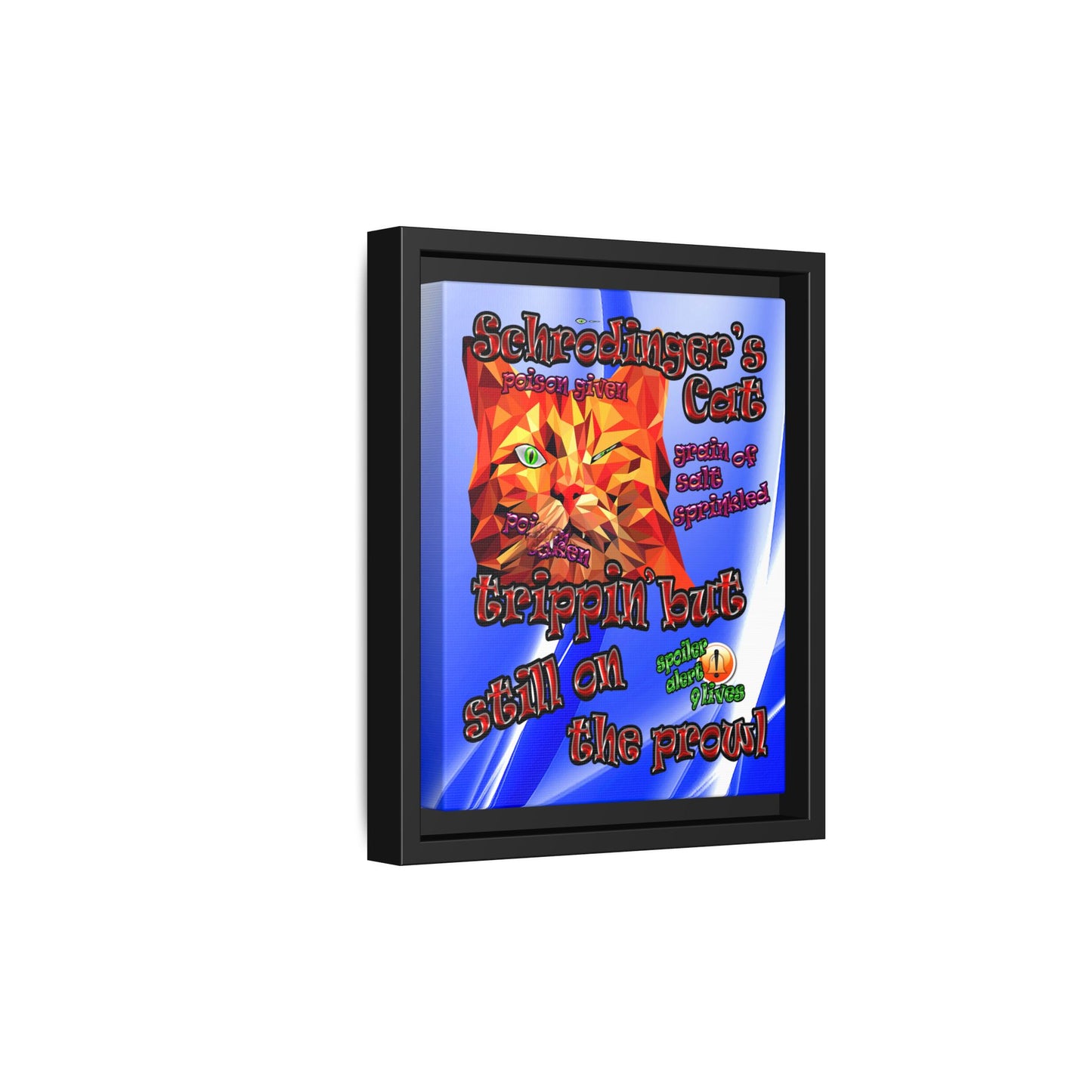 schrodinger's cat - framed canvas art (blue-white wave)