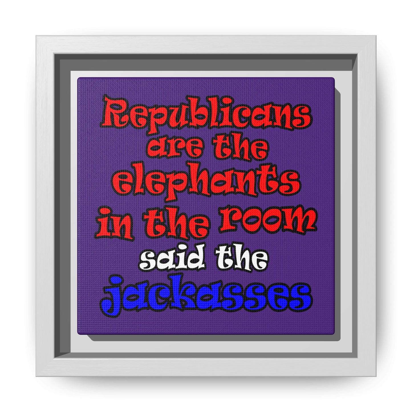 donkeys and elephants - framed canvas art (purple)