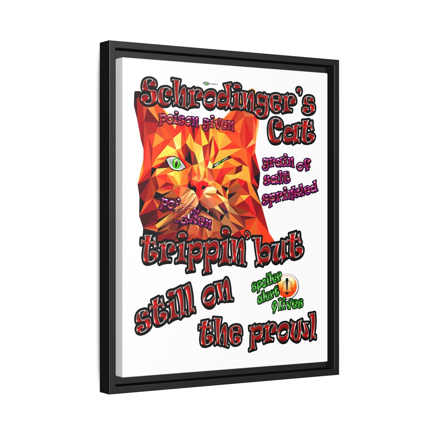schrodinger's cat - framed canvas art (white)
