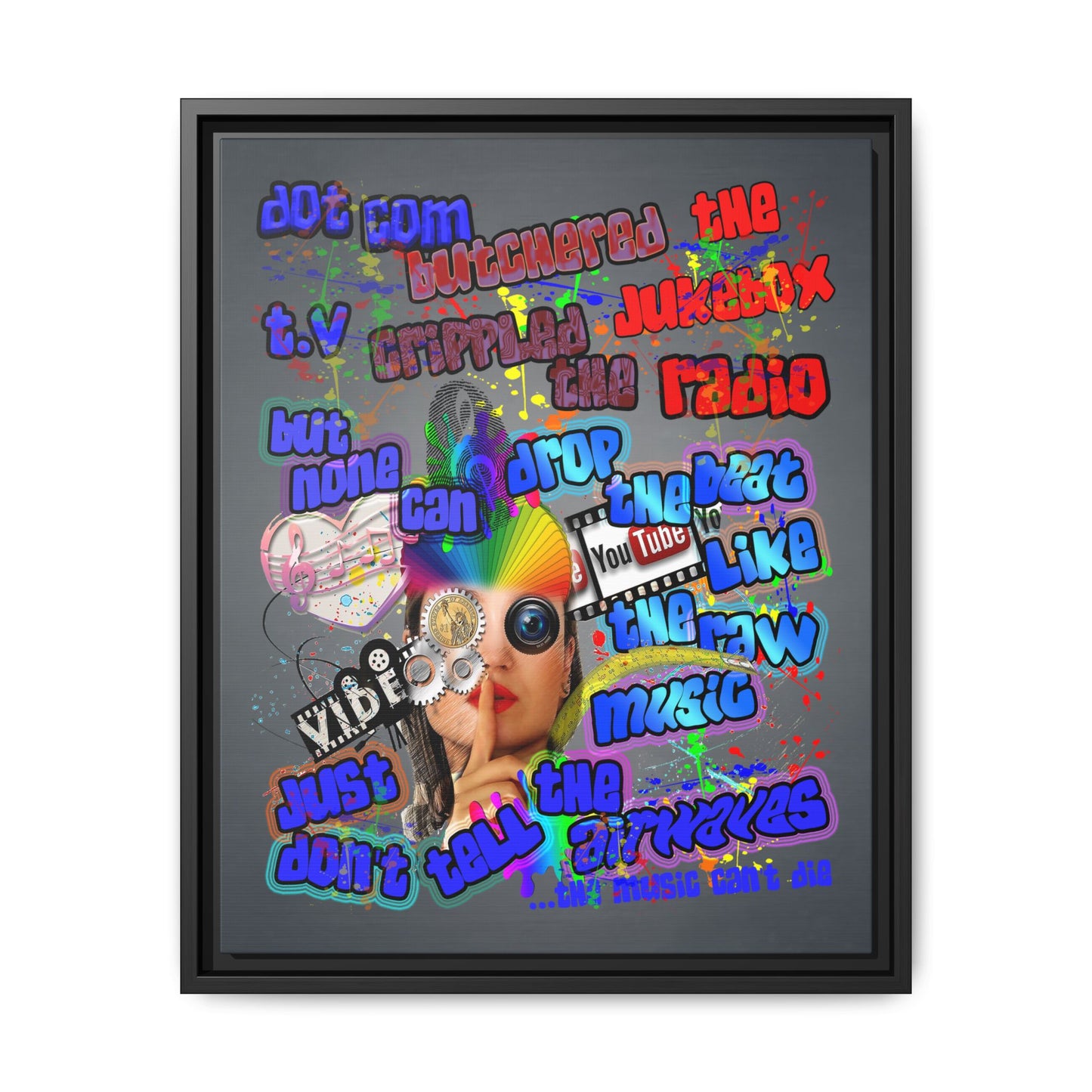 drop the beat - framed canvas art (grey-light grey)