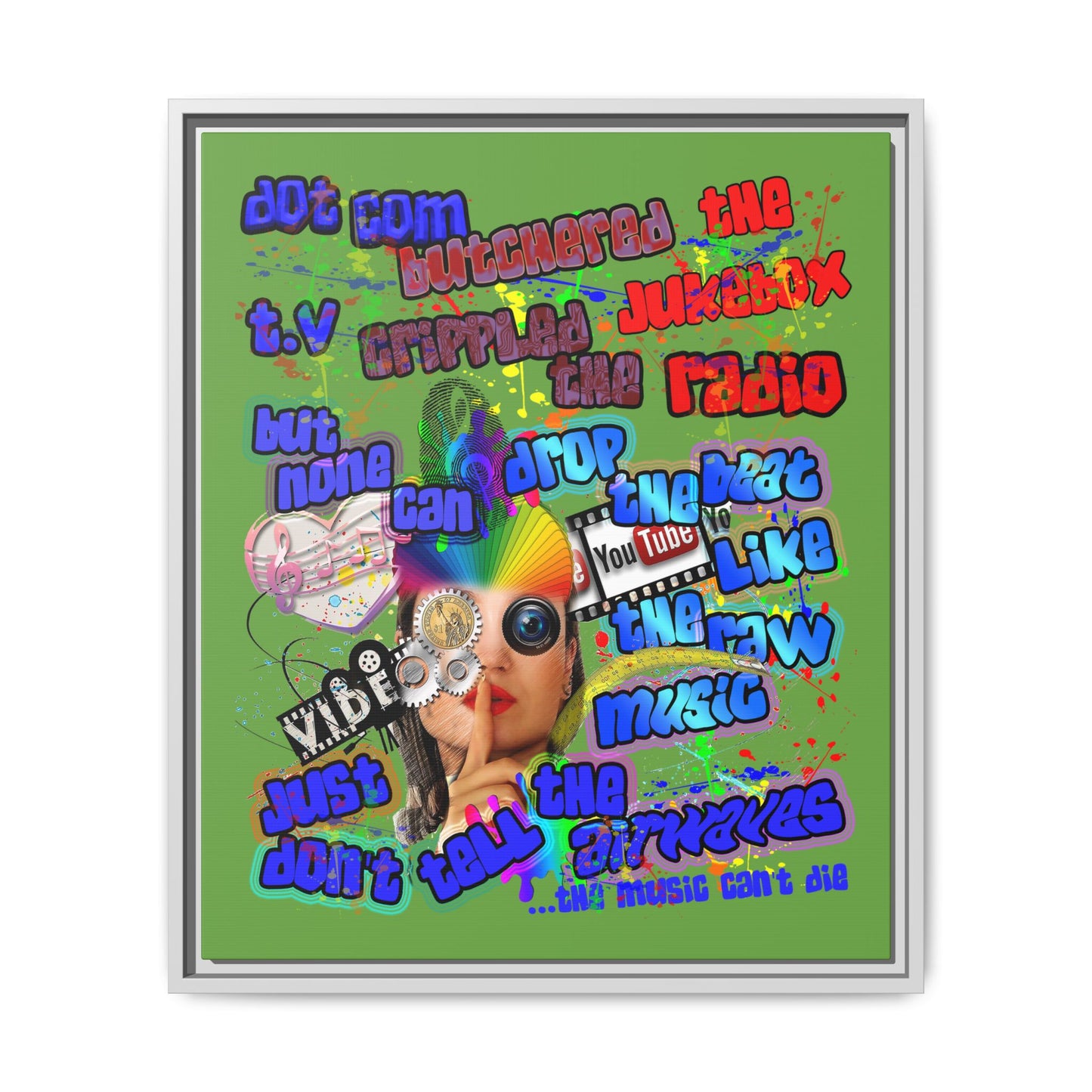 drop the beat - framed canvas art (green)