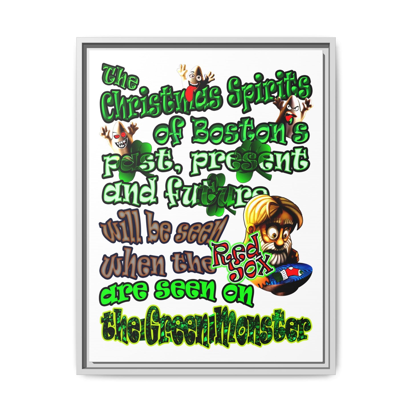 christmas spirits of boston - framed canvas art (white)