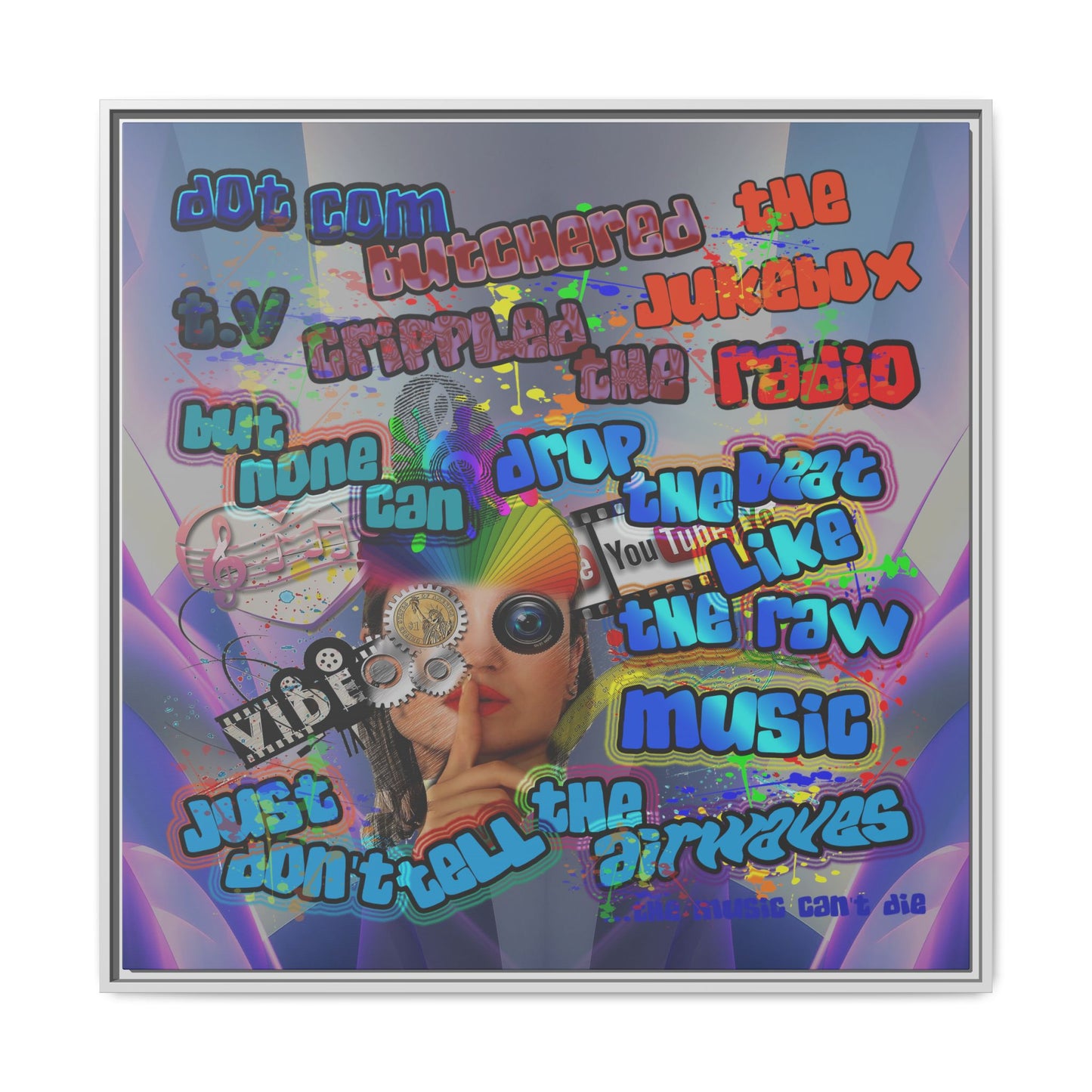 drop the beat - framed canvas art (grey-pink wave)