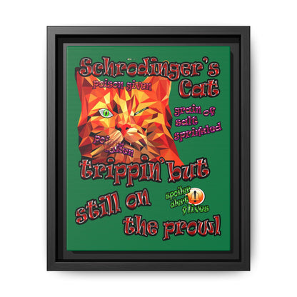 schrodinger's cat - framed canvas art (dark green)