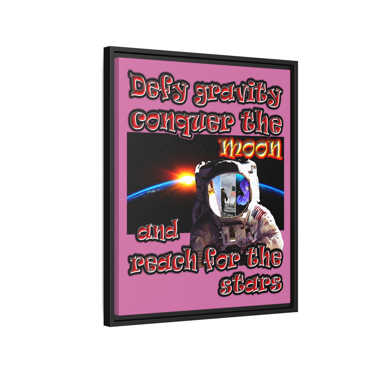 defy conquer reach - framed canvas art (light pink)
