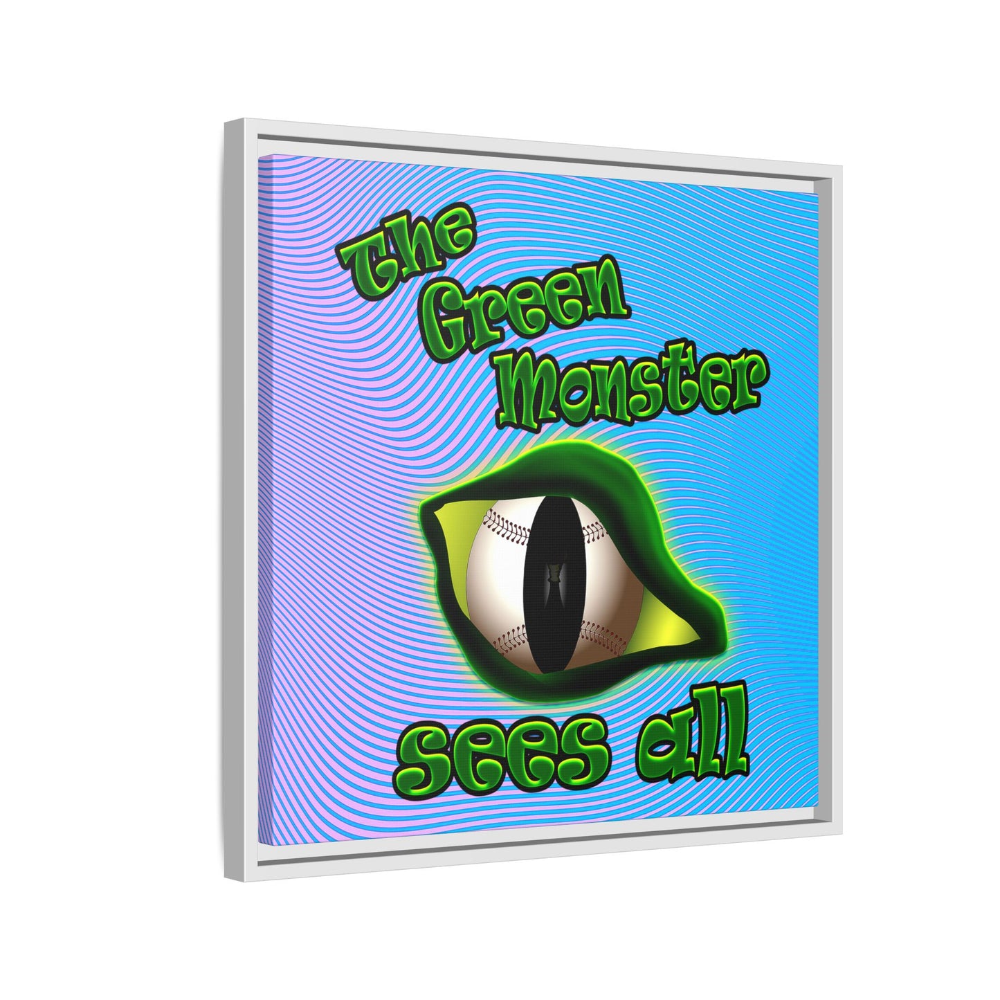 green monster - framed canvas art (light blue-purple wave)