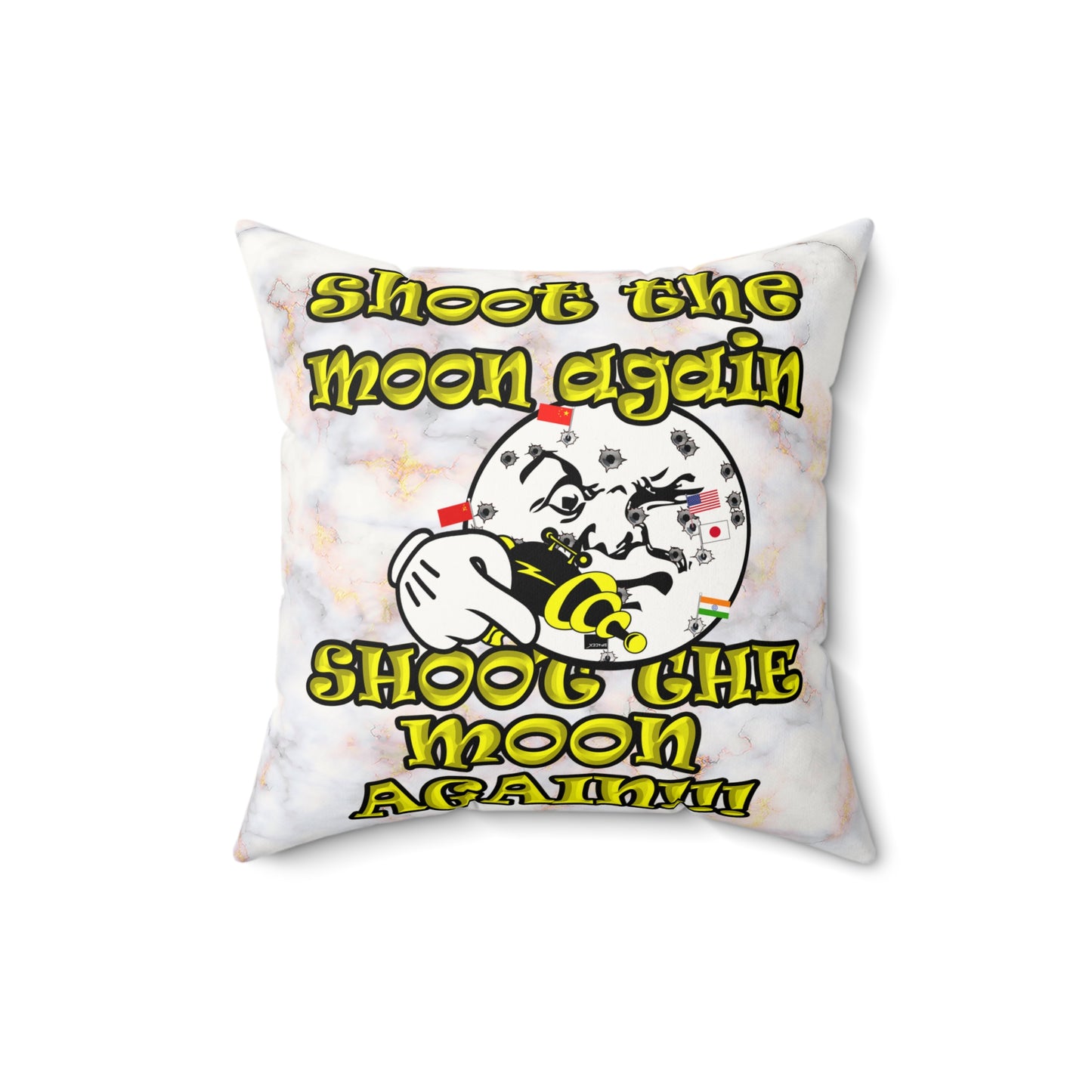 shoot the moon again - Faux Suede Square Pillow - (white marble)