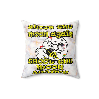 shoot the moon again - Faux Suede Square Pillow - (white marble)