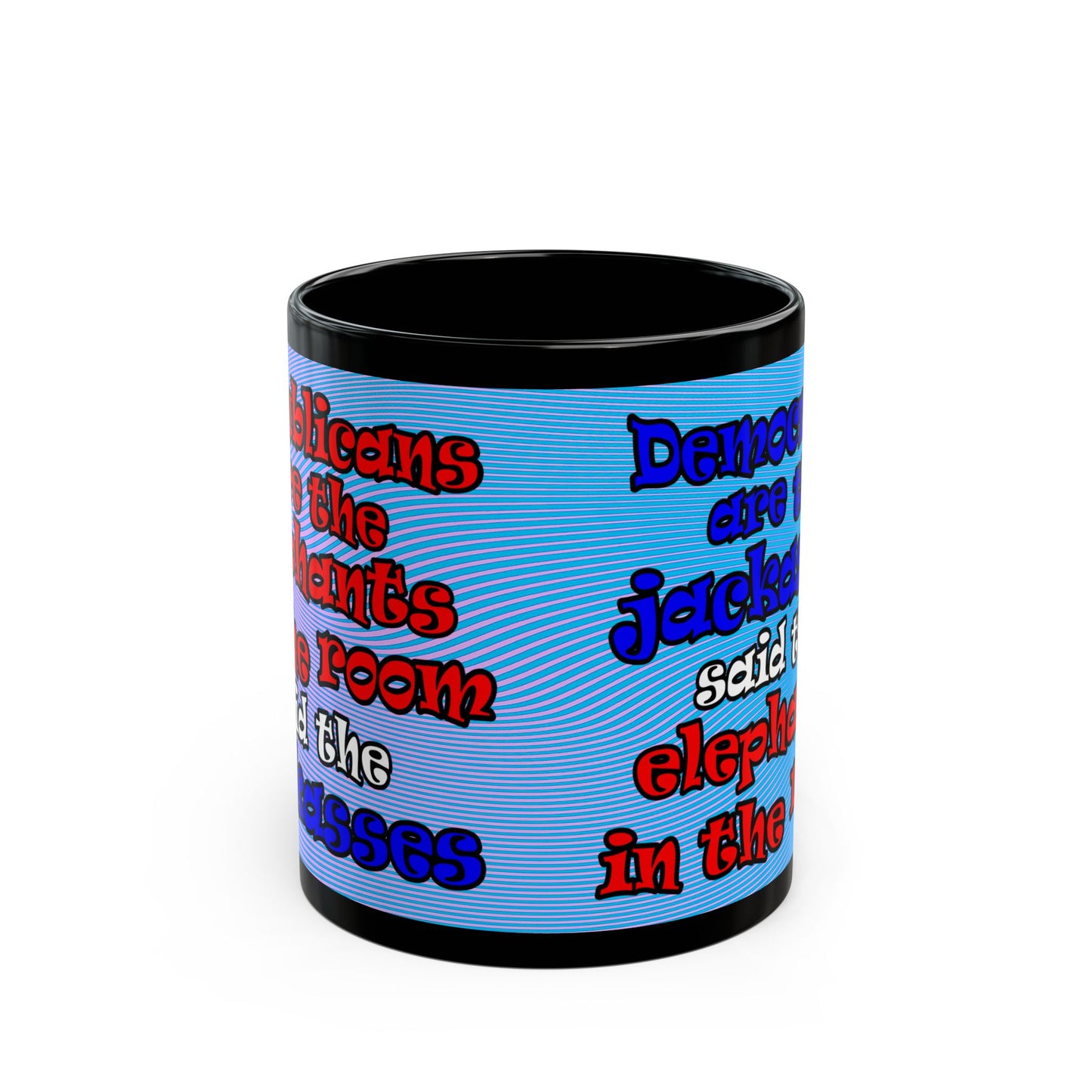 donkeys and elephants - Black Mug (light blue-purple wave)