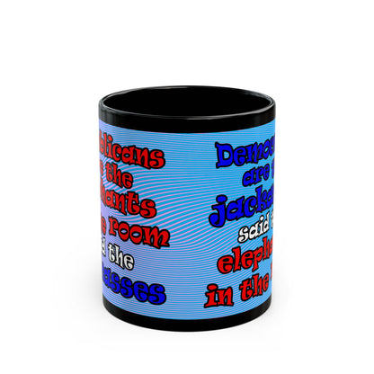 donkeys and elephants - Black Mug (light blue-purple wave)