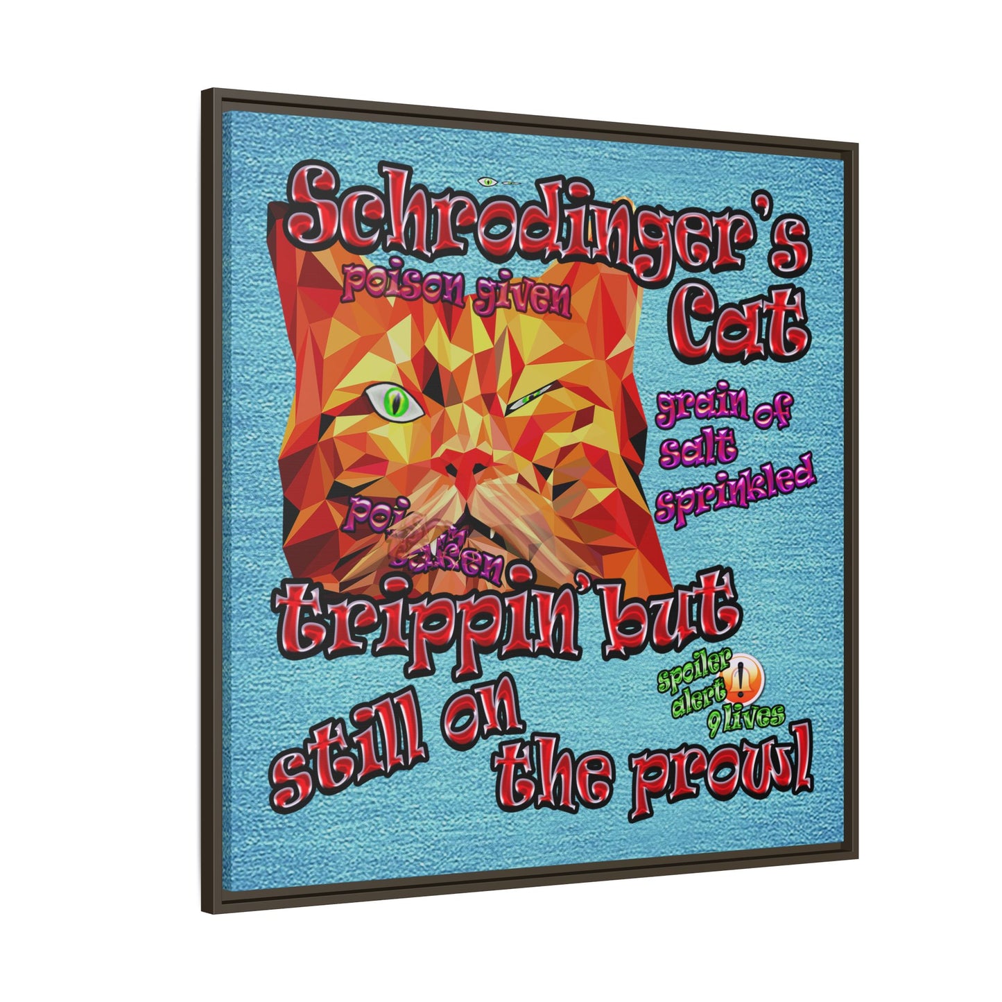 schrodinger's cat - framed canvas art (faded blue)
