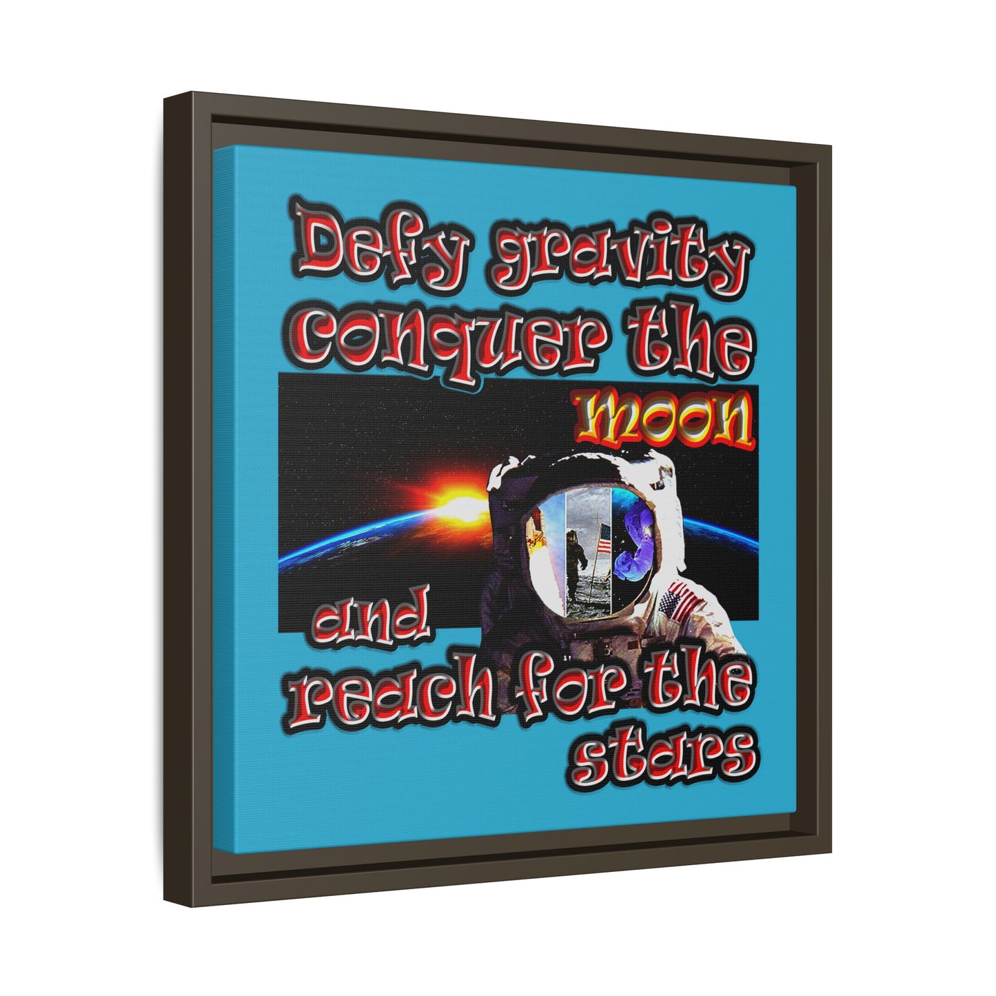 defy conquer reach - framed canvas art (turquoise)