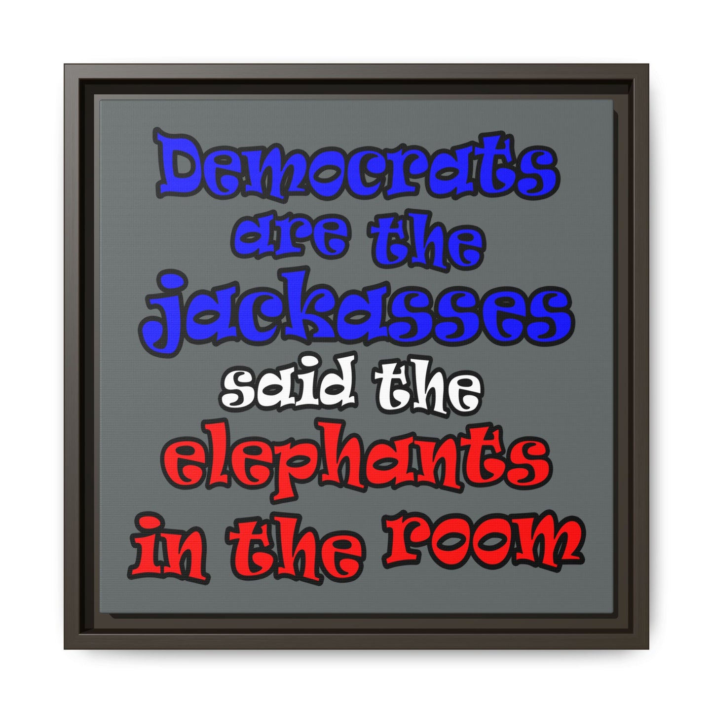 donkeys and elephants - framed canvas art (dark grey)