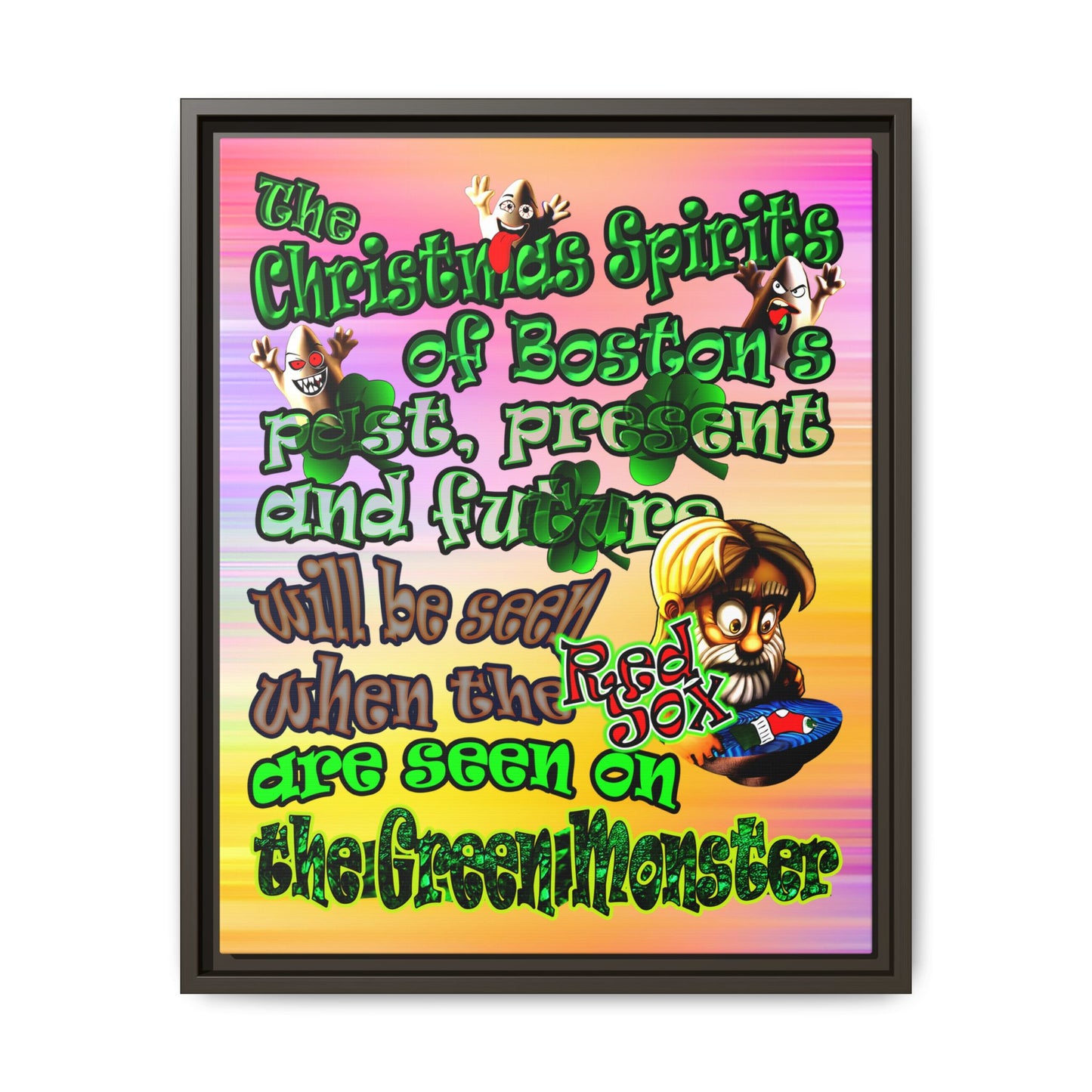 christmas spirits of boston - framed canvas art (color blur)