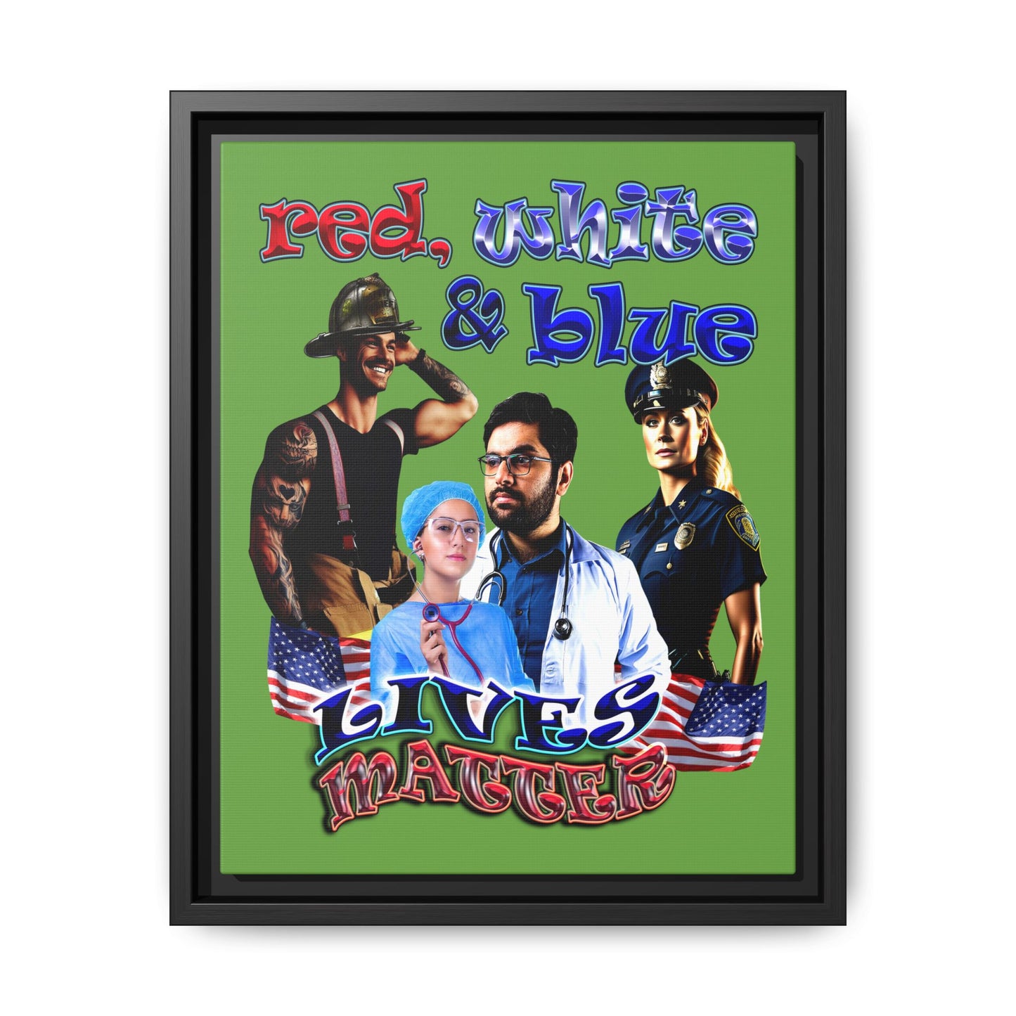 rw&b lives matter - framed canvas art (green)