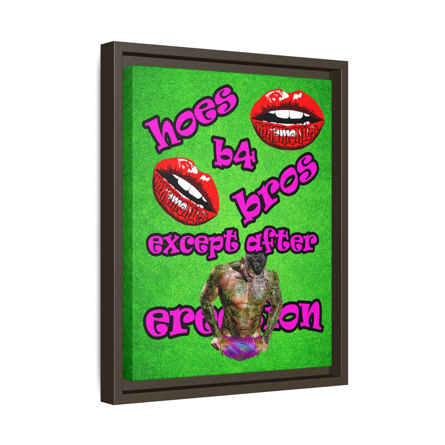 hoes b4 bros - framed canvas art (green turf)