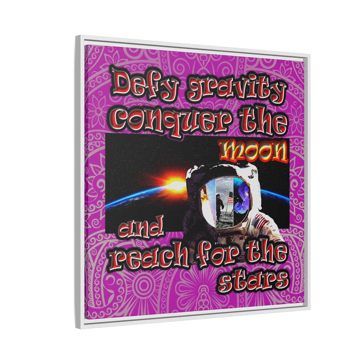 defy conquer reach - framed canvas art (pink swirl)