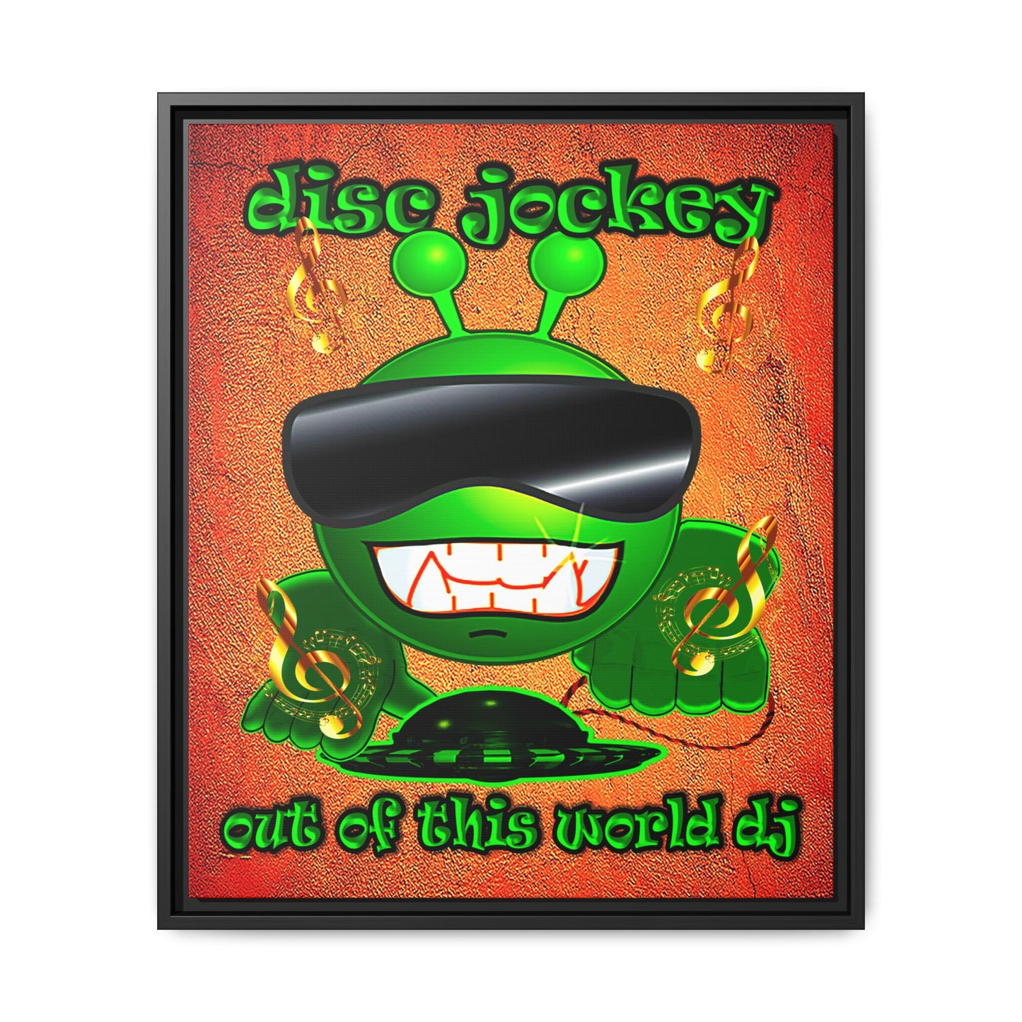 disc jockey - framed canvas art (burnt orange)