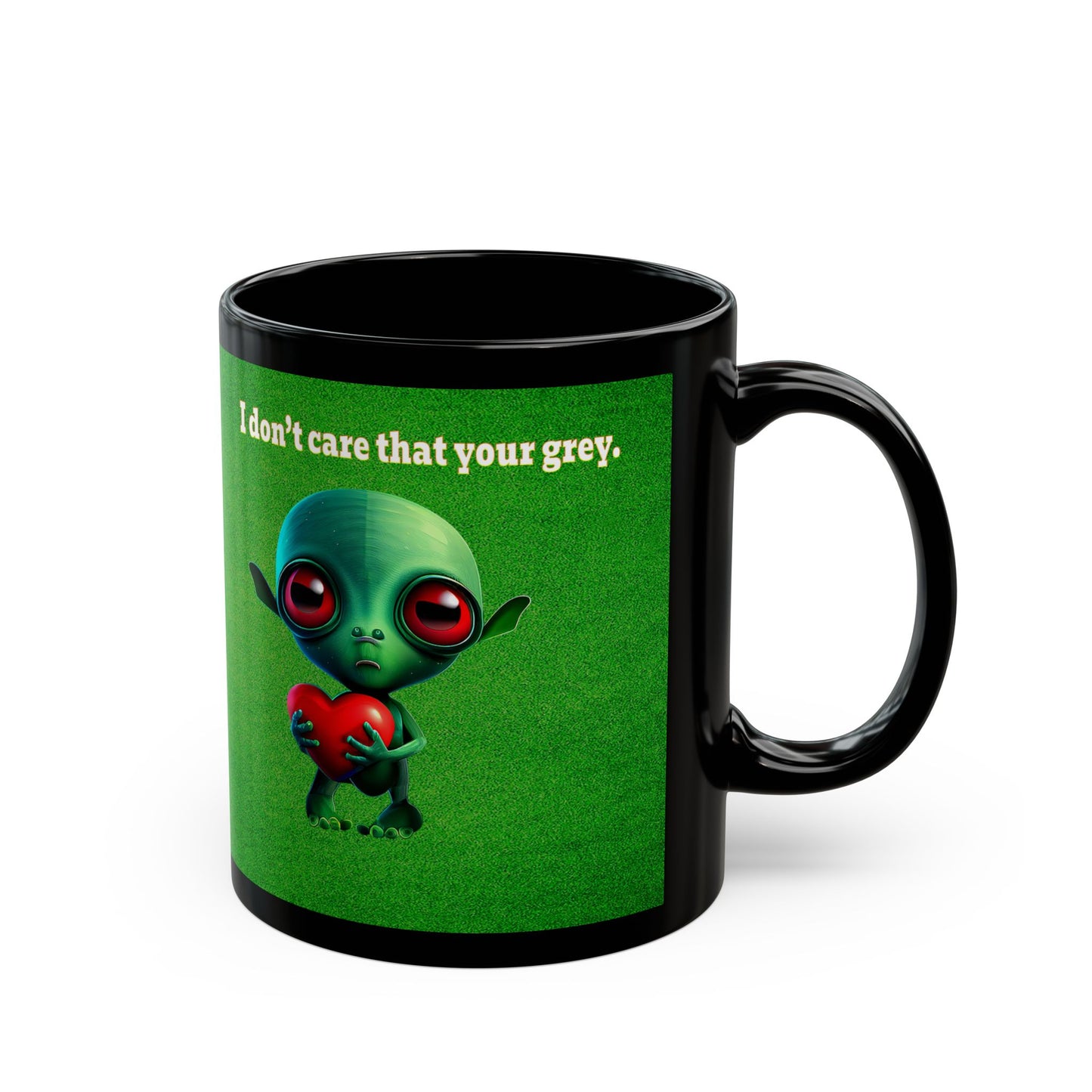 I don't care that your grey - Black Mug (green turf)