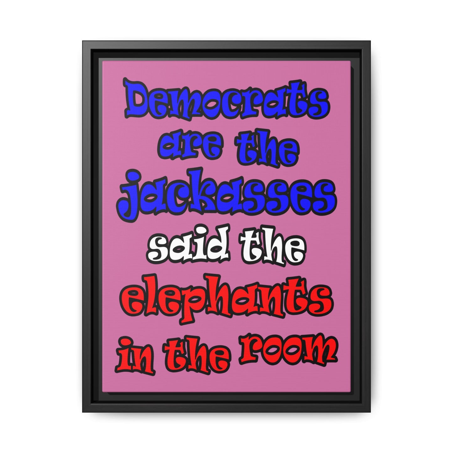 donkeys and elephants - framed canvas art (light pink)