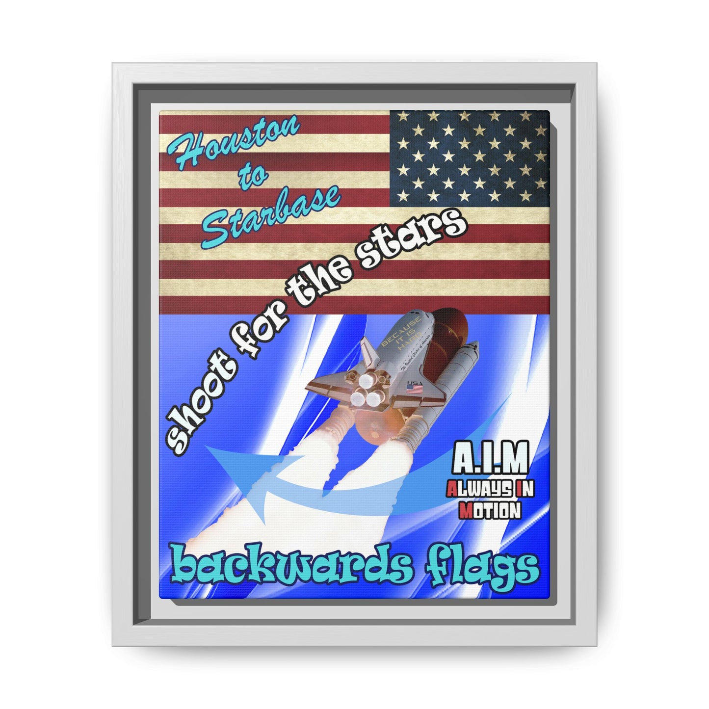 shoot for the stars - framed canvas art (blue-white wave)