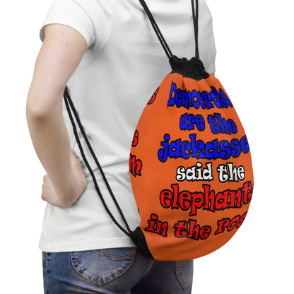donkeys and elephants - Drawstring Bag (orange)