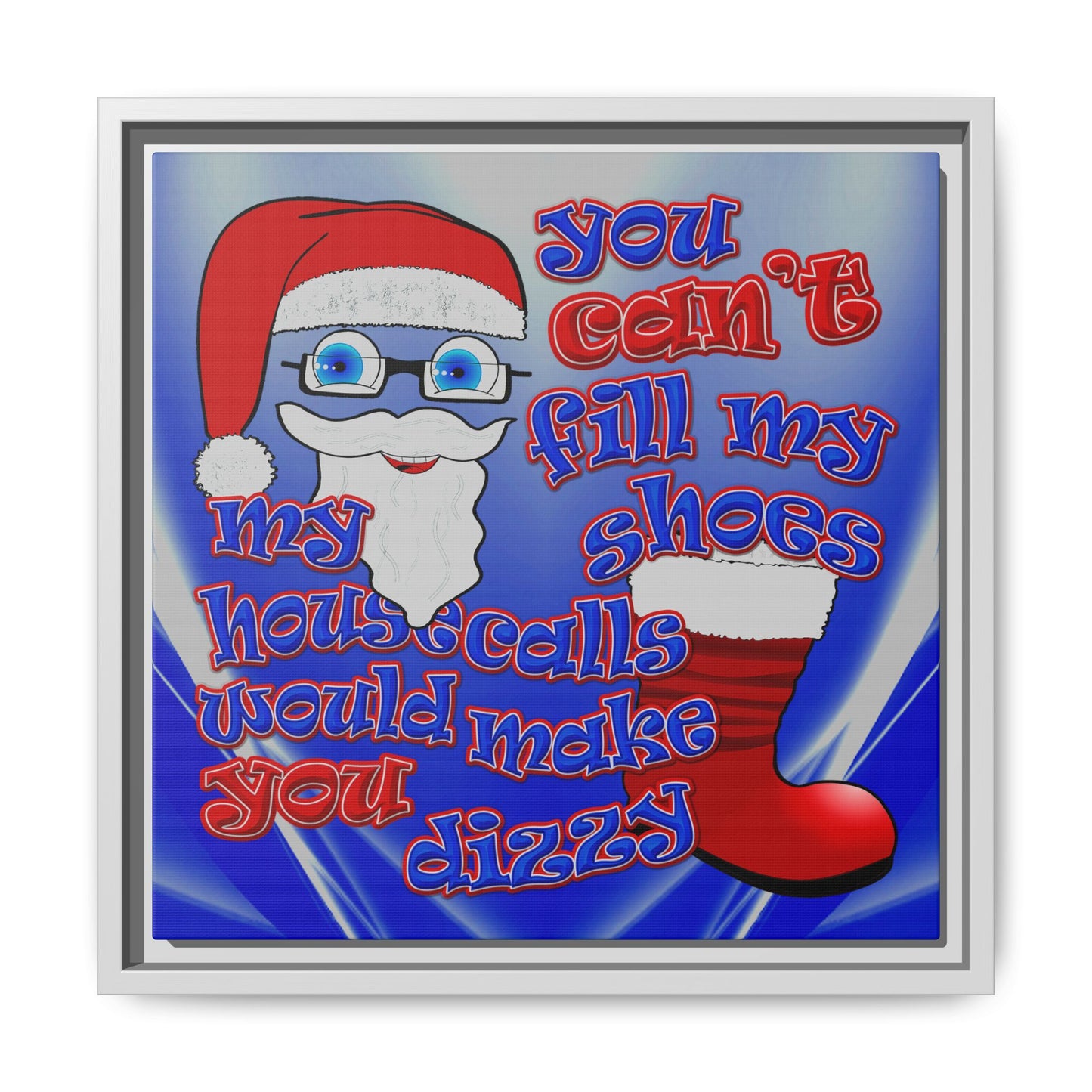 santa's shoes - framed canvas art (blue-white wave)
