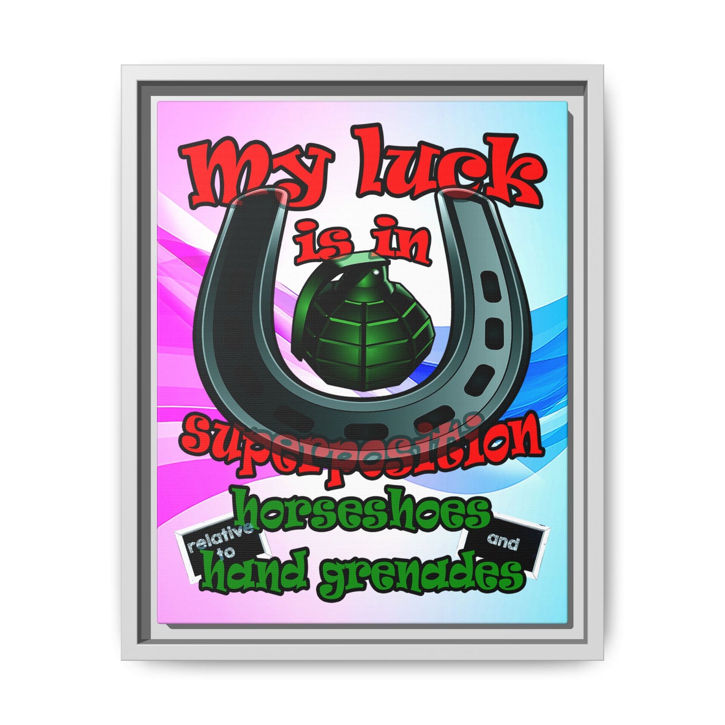 my luck - framed canvas art (light blue-pink wave)
