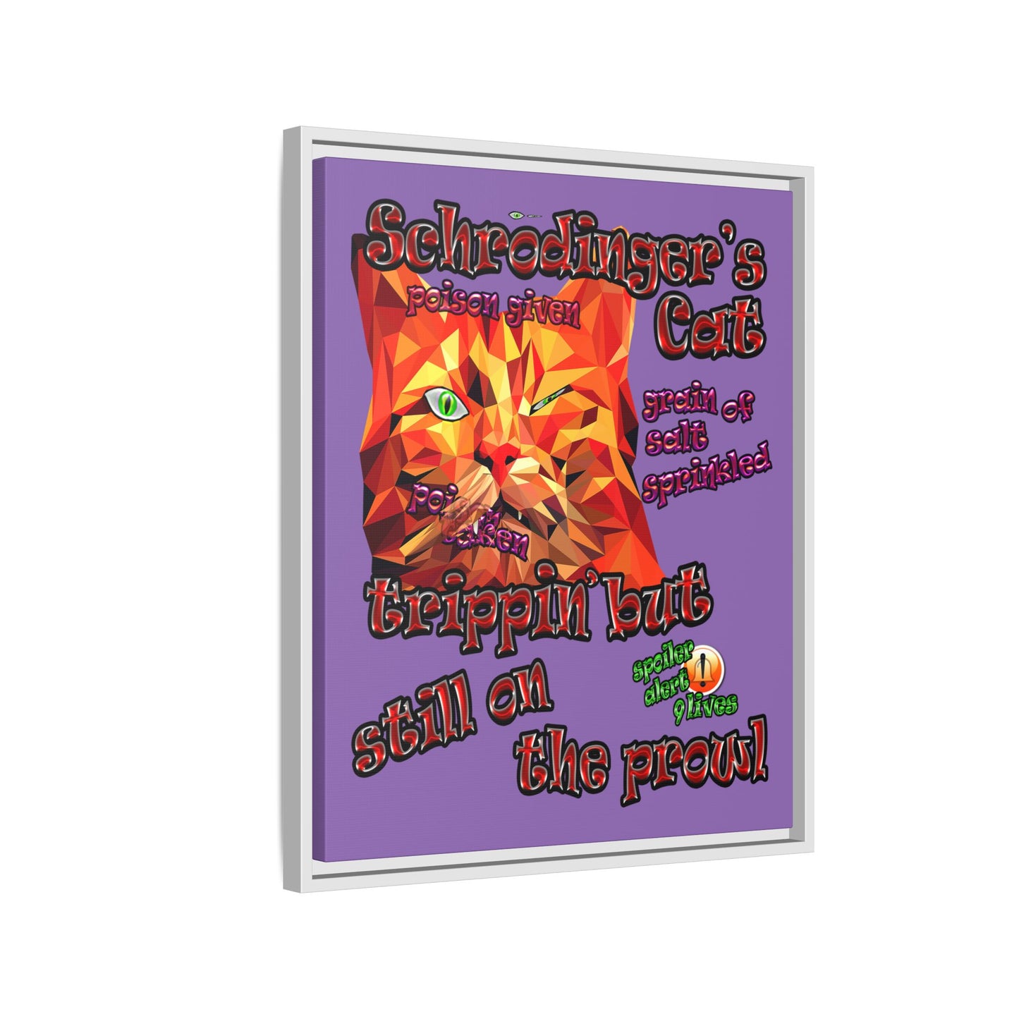 schrodinger's cat - framed canvas art (light purple)