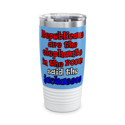 donkeys and elephants - Ringneck Tumbler, 20oz (light blue)