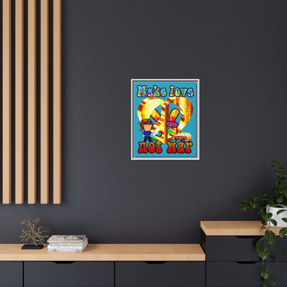 love peace - framed canvas art (turquoise)