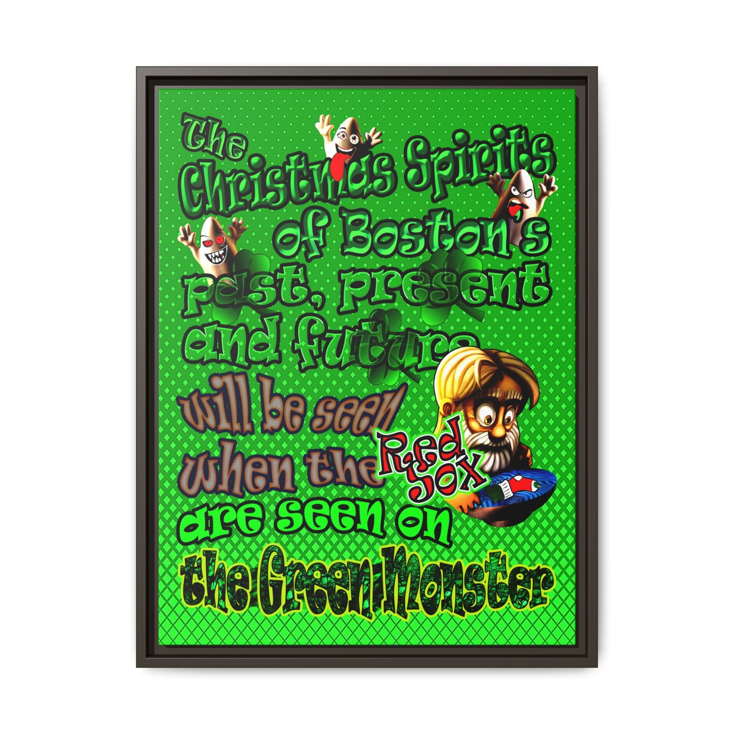 christmas spirits of boston - framed canvas art (logo green)