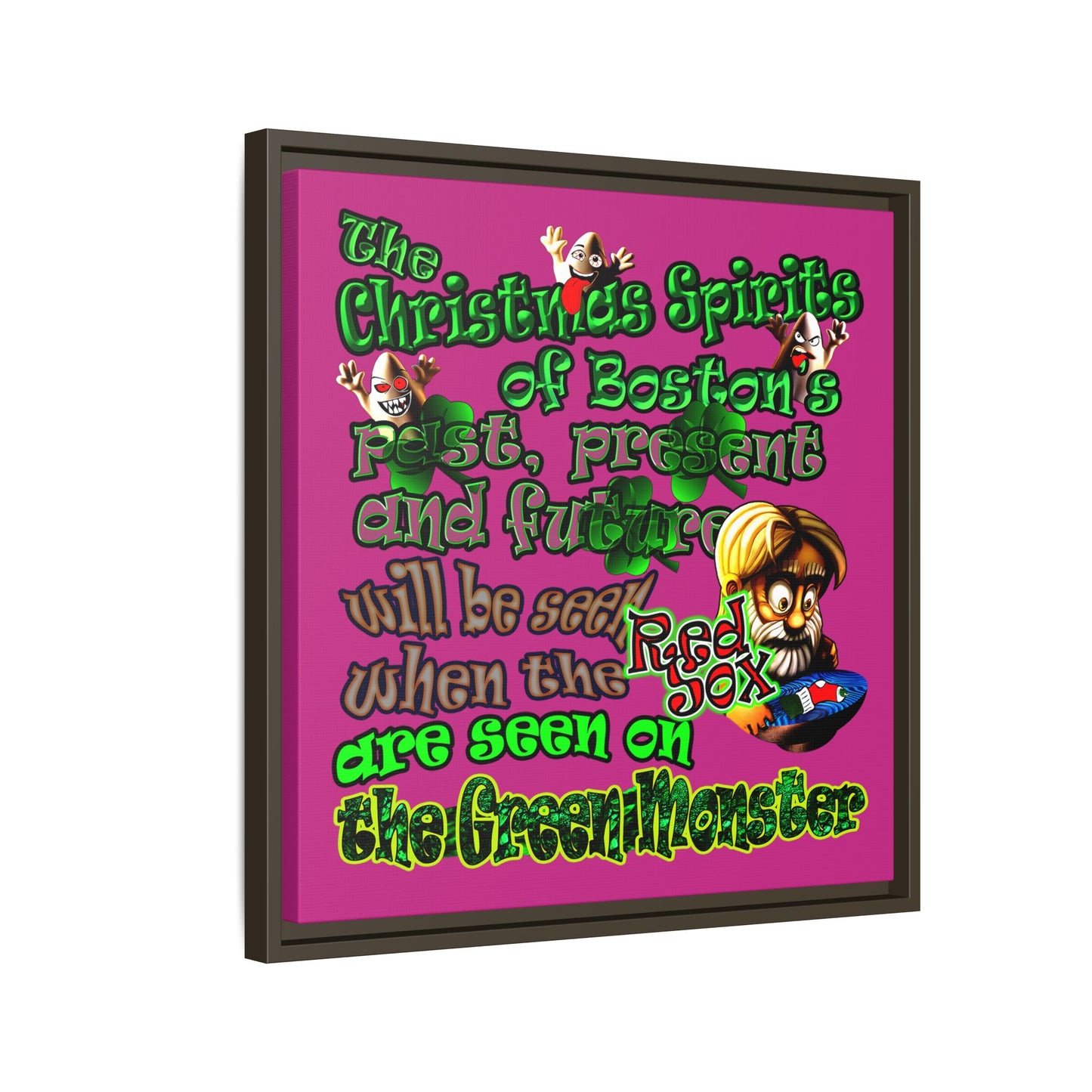 christmas spirits of boston - framed canvas art (pink)