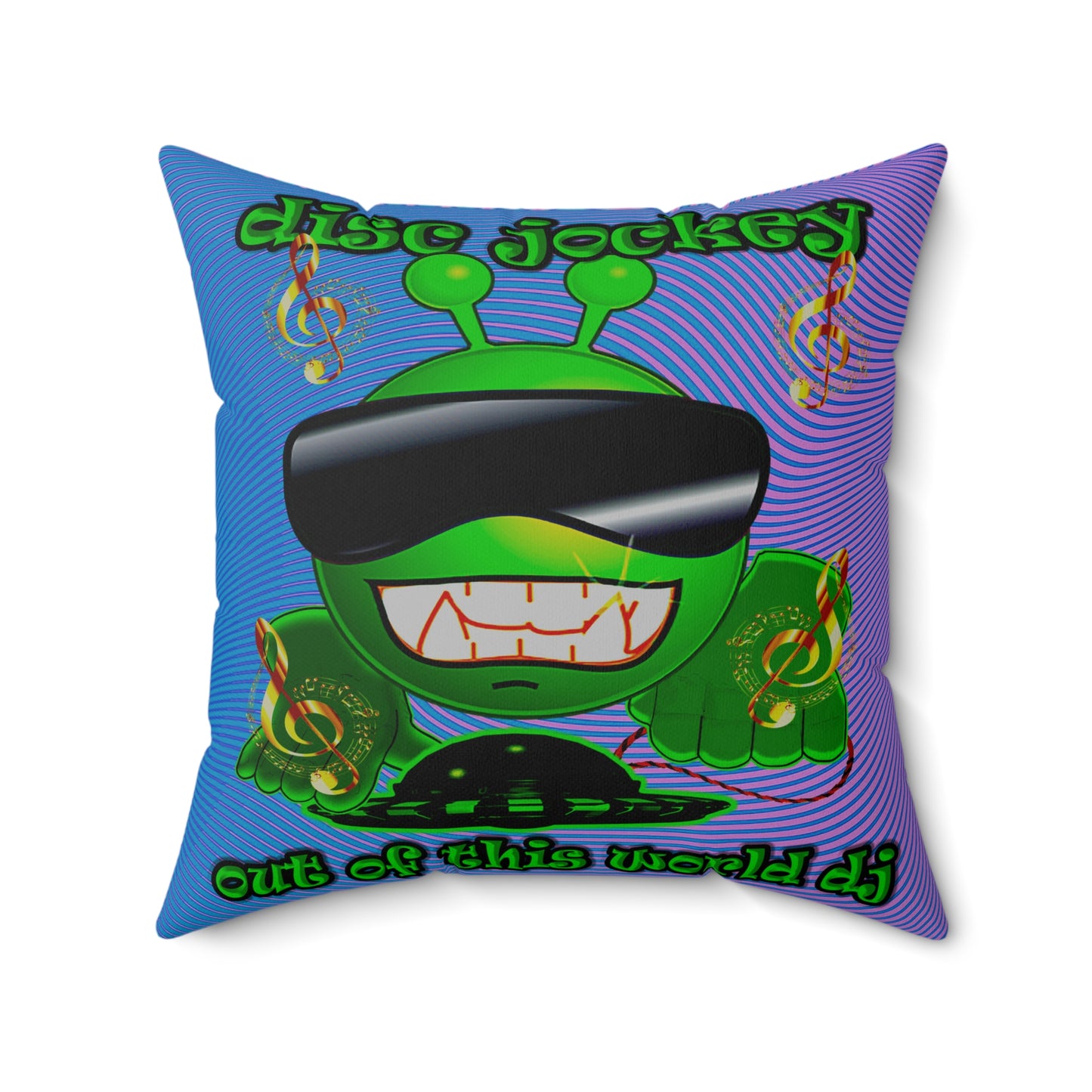 disc jockey - Spun Polyester Square Pillow - (light blue-purple wave)