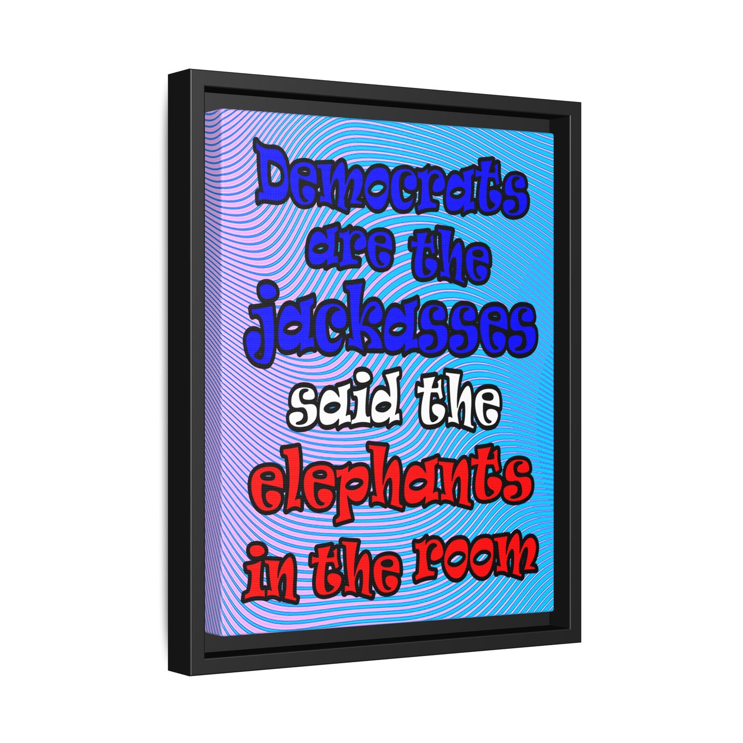 donkeys and elephants - framed canvas art (light blue-purple wave)