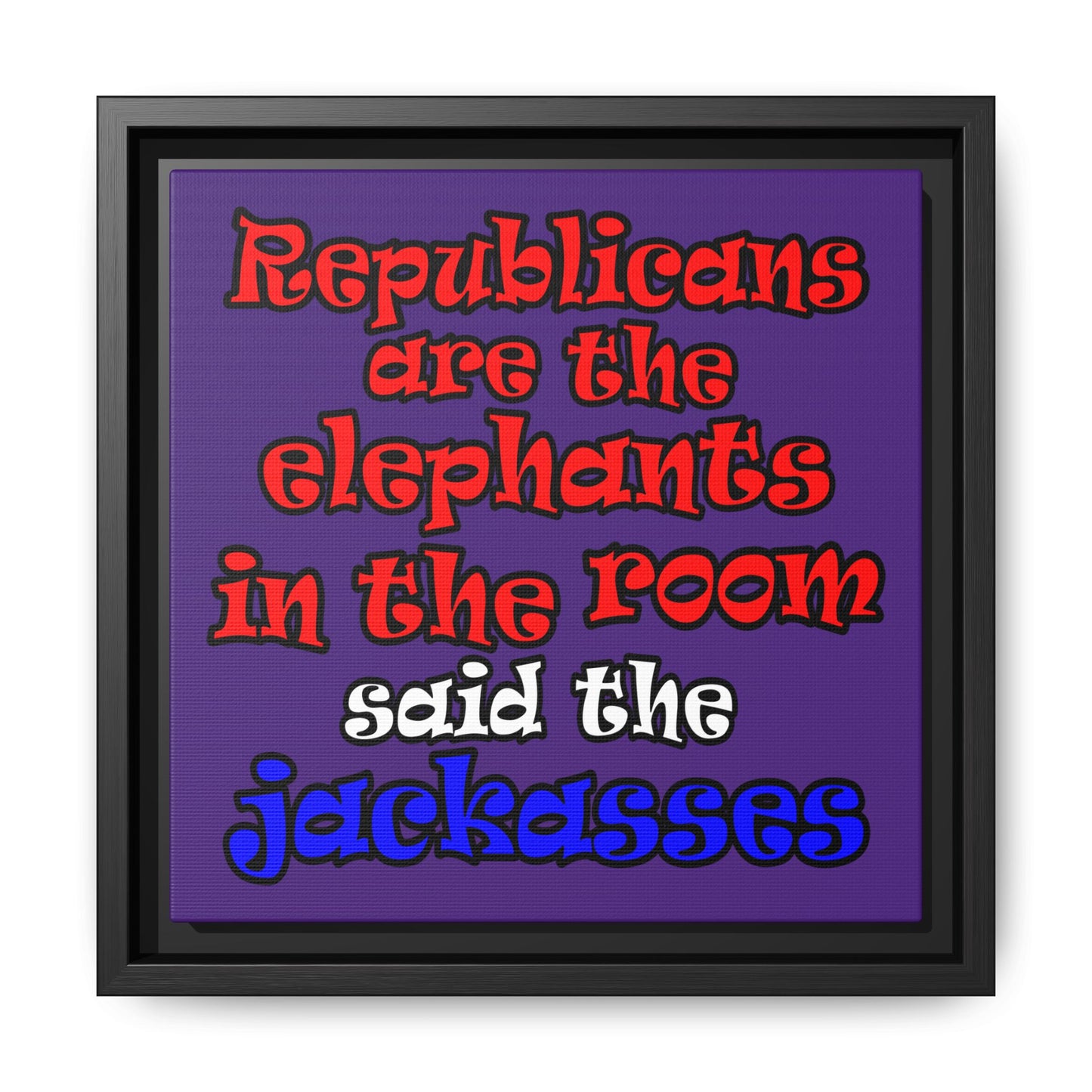 donkeys and elephants - framed canvas art (purple)