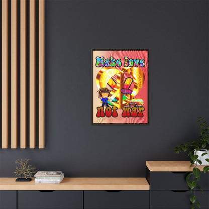 love peace - framed canvas art (yellow-orange wave)