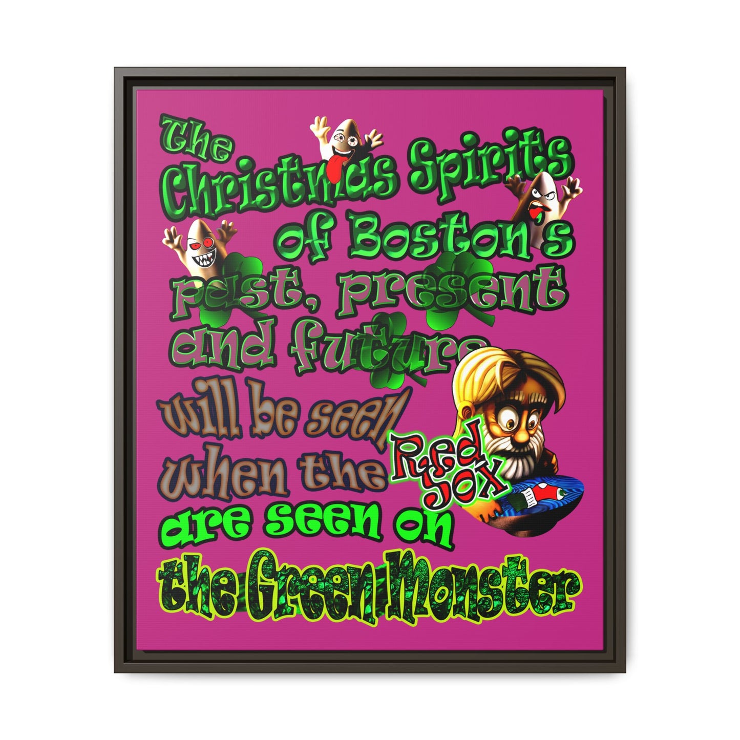 christmas spirits of boston - framed canvas art (pink)