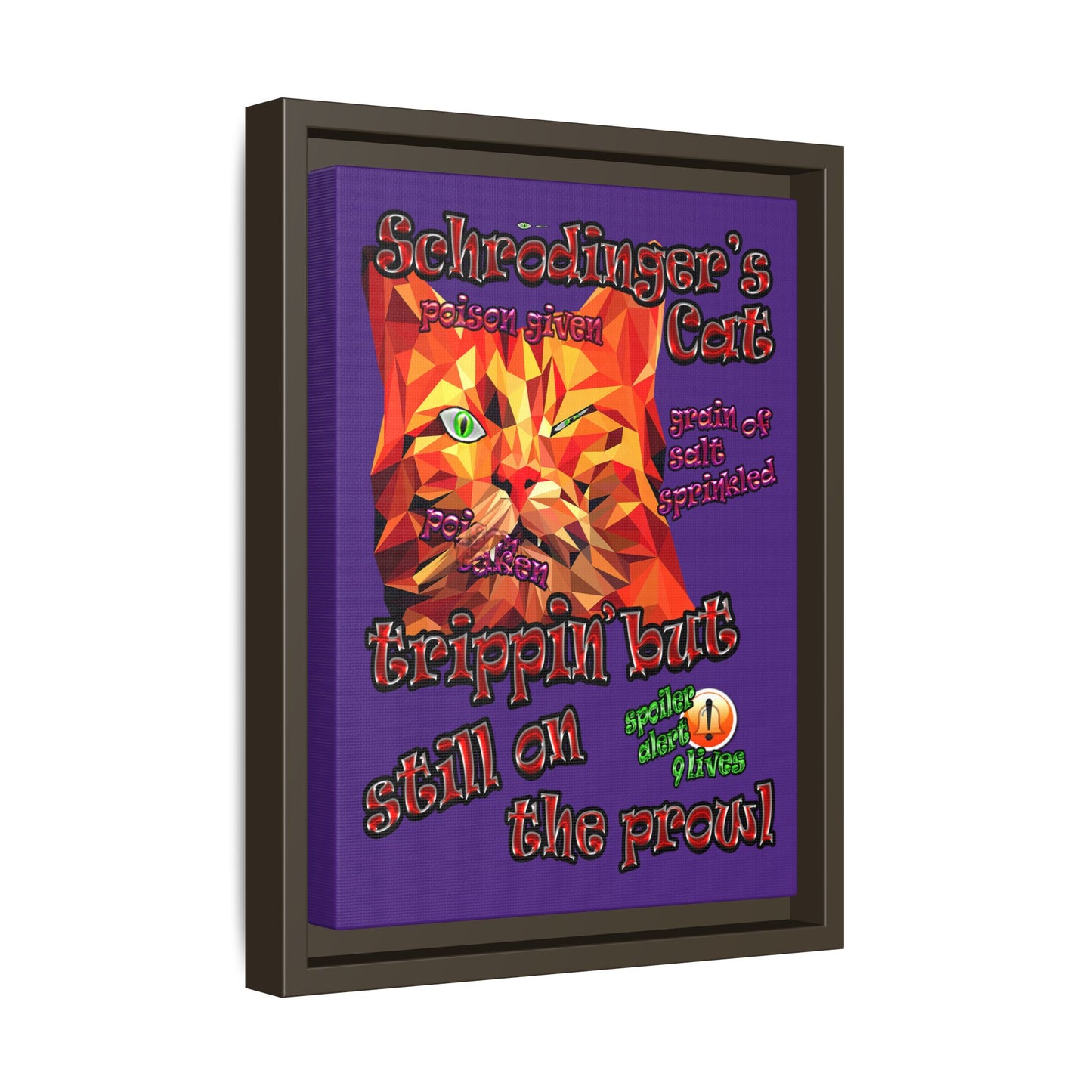 schrodinger's cat - framed canvas art (purple)